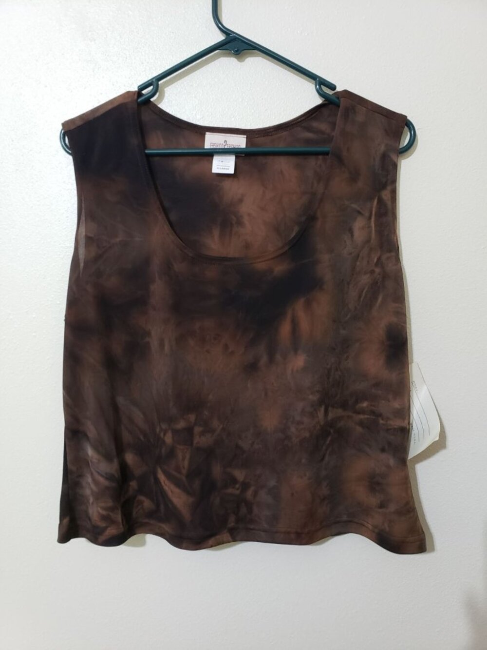 Fashion 2 Fashion brown, sleeveless, semi sheer top, size XL